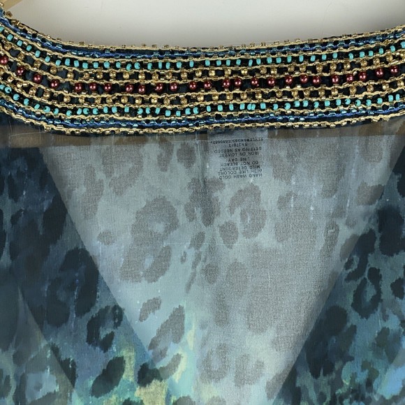 BADGLEY MISCHKA Green Jewel Tone Floral Sheer Swim Cover Up Top Womens Sz Medium - Picture 8 of 9